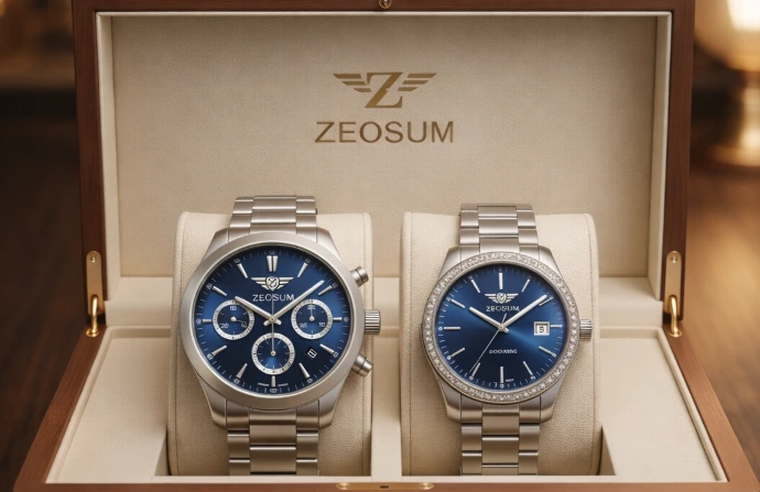 Zeosum Twin Collection - Luxury Blue Dial Watches with Silver Bracelets