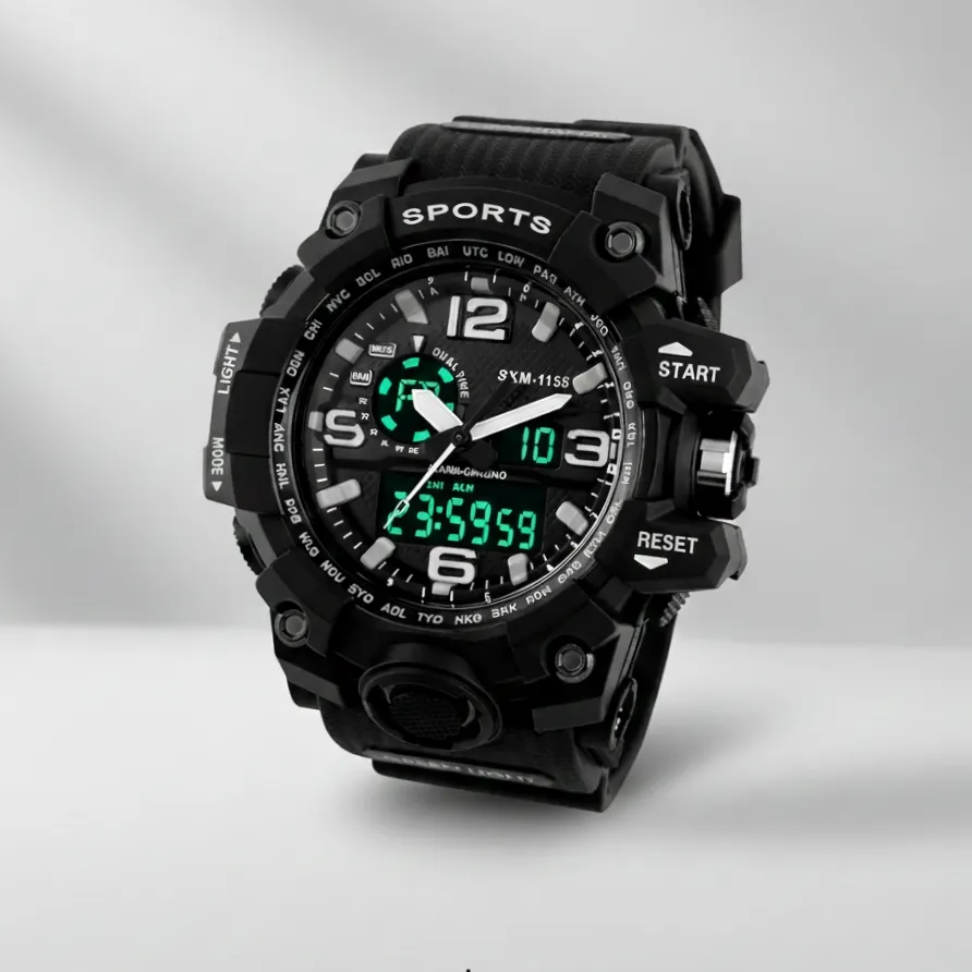 Black Analog Digital Sports Watch for Men