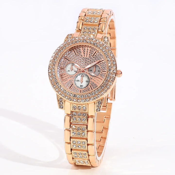 Crystal Diamond Rose gold Anolog Watch for women (Silver)