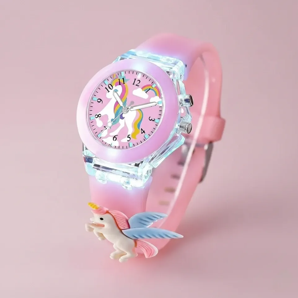 3d Cartoon Anolog Watch for kids 7 colour lighting